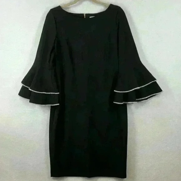 Calvin Klein Black 3/4 sleeve Sheath Dress with pearl Embellishment - Picture 1 of 2